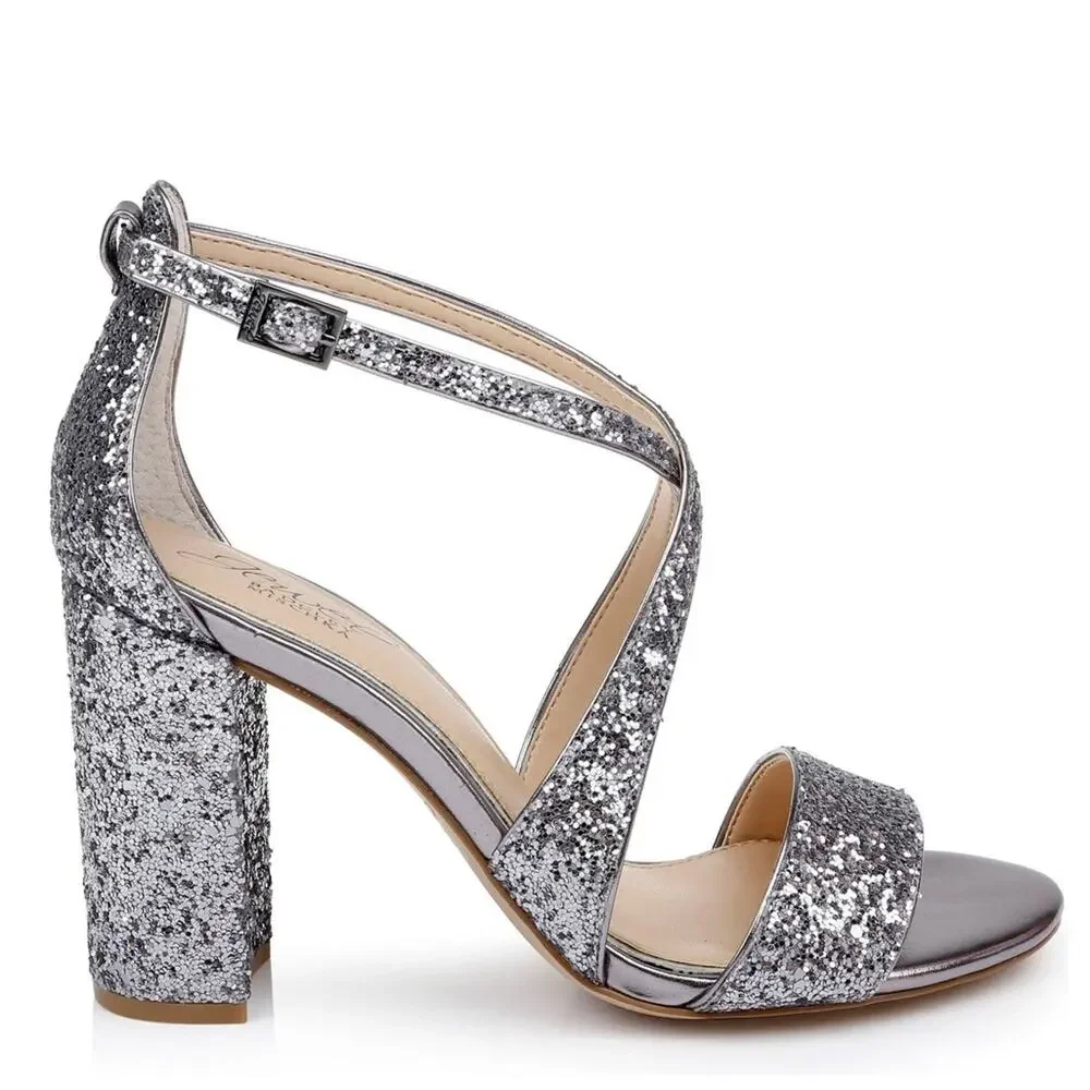 Badgley Mischka Cook Block Heel GlitterSandal Size 7 New
